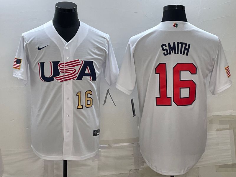 Men 2023 World Cub USA #16 Smith White Nike MLB Jersey2